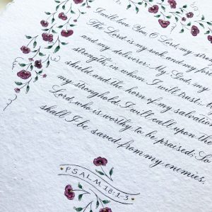 Allocco Design Norfolk, VA Calligraphy | Flower and gold Bible Verse